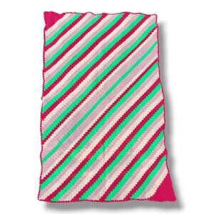 Vintage Handmade Christmas Crochet Afghan Blanket Jolly Stripes Festive Colors